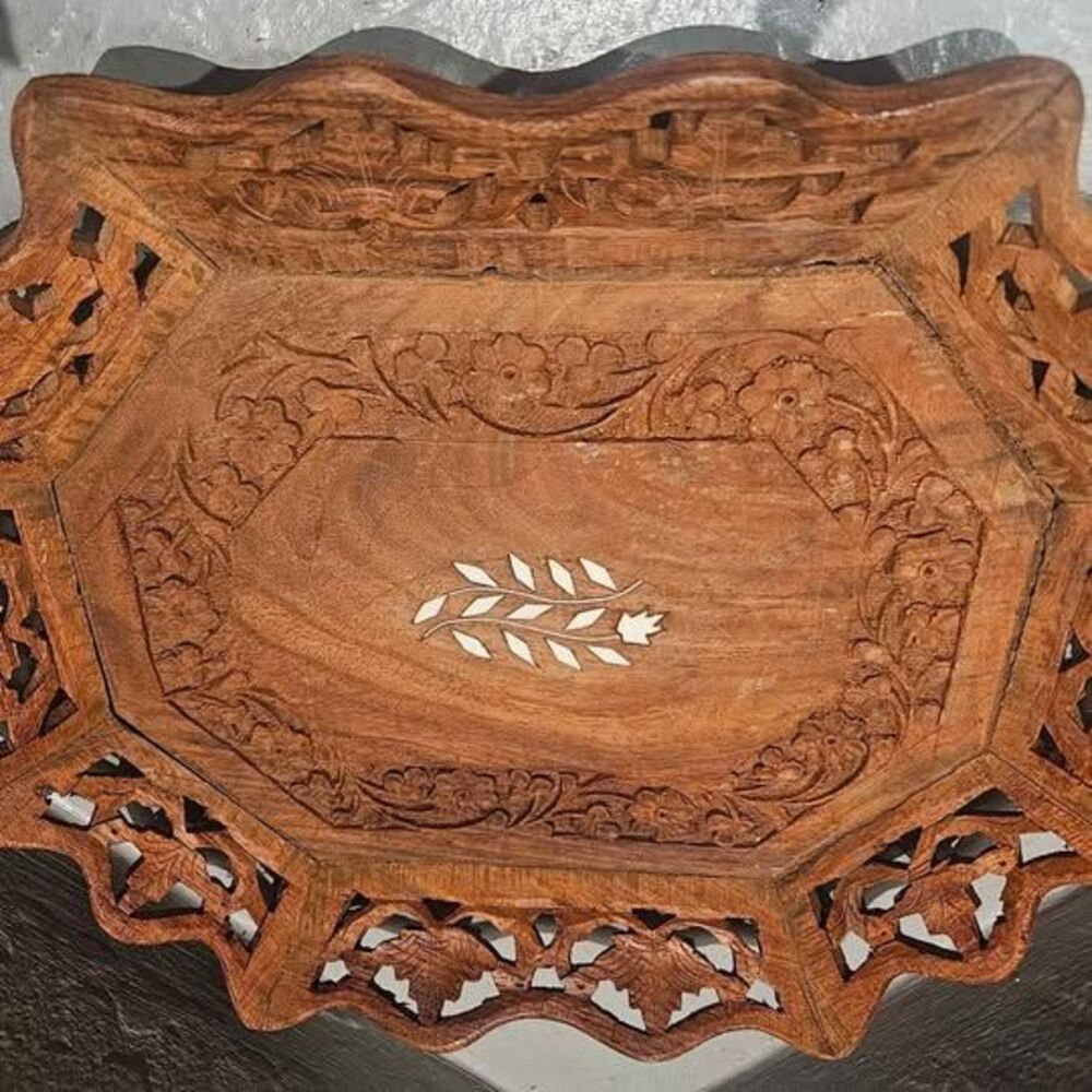 Decorative Wood Tray Open Work Edge 9.5" x 11.5"